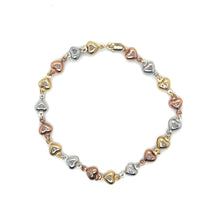 Load image into Gallery viewer, 14k Tri Gold Hearts Bracelet .