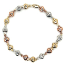 Load image into Gallery viewer, 14k Tri Gold Hearts Bracelet .