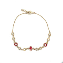 Load image into Gallery viewer, 14k Gold Thin Red Hamsa Hand Evil Eye Bracelet .