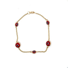 Load image into Gallery viewer, 14k Gold Red Evil Eye Bracelet .