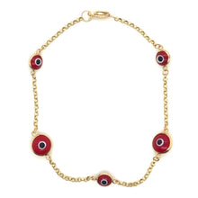 Load image into Gallery viewer, 14k Gold Red Evil Eye Bracelet .