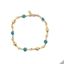 Load image into Gallery viewer, 14k Gold Blue Evil Eye Sphere Bracelet .