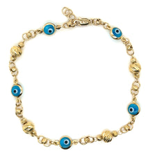 Load image into Gallery viewer, 14k Gold Blue Evil Eye Sphere Bracelet .