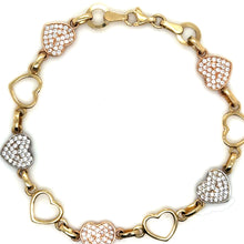 Load image into Gallery viewer, 14k Tri Gold Hearts Bracelet .