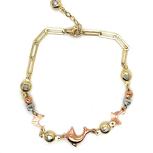 Load image into Gallery viewer, 14k Tri Gold Dolphins, Sphere Bracelet .