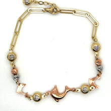 Load image into Gallery viewer, 14k Tri Gold Dolphins, Sphere Bracelet .