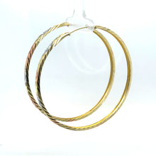 Load image into Gallery viewer, 14k Tri Gold Hearts Medium Size Hoops .