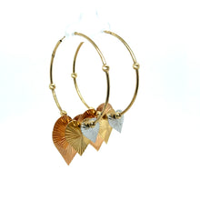 Load image into Gallery viewer, 14k Tri Gold Heart Dangle Hoops .