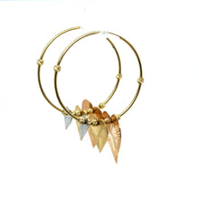 Load image into Gallery viewer, 14k Tri Gold Heart Dangle Hoops .