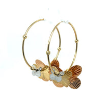 Load image into Gallery viewer, 14k Tri Gold Butterfly Dangle Hoops .