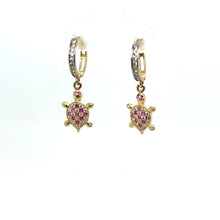 Load image into Gallery viewer, 14k Gold Pink Turtle Dangle Earrings .