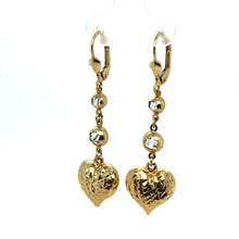 Load image into Gallery viewer, 14k Gold Dangle Heart Earrings .