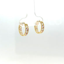 Load image into Gallery viewer, 14k Gold Pink and White Round Huggies .