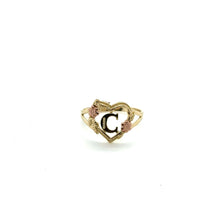 Load image into Gallery viewer, 14k Tri Gold Flowers and Heart Initial Ring .