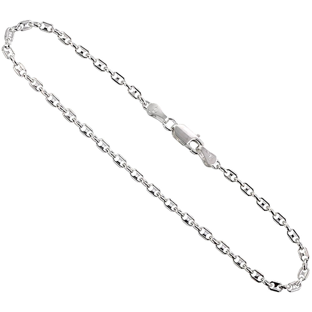 Sterling Silver 2.4mm Puffed Anchor Chain Bracelet