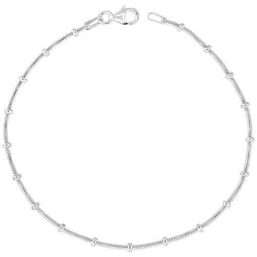 Sterling silver Snake chain Station 1mm Chain / Bracelet