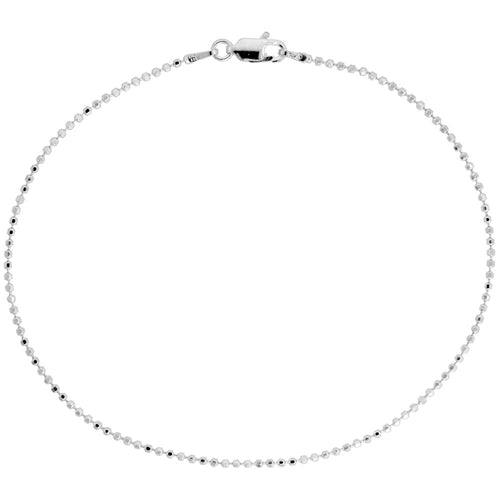 Sterling Silver 1.5mm Italian Faceted Pallini Bead Ball Chain Anklet