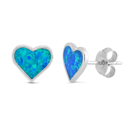 .925 Sterling Silver Blue Lab Opal Heart Earrings