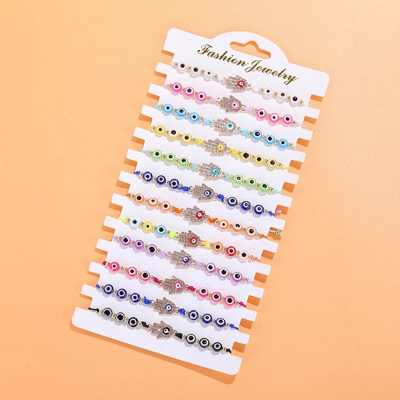 12 PCS Multicolor Hamsa Hand bracelet
