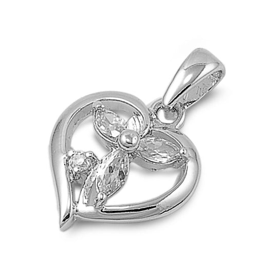 .925 Sterling Silver Clear CZ Heart Pendant