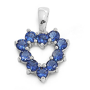 .925 Sterling Silver Blue Sapphire Heart Pendant
