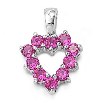 .925 Sterling Silver Pink CZ Heart Pendant