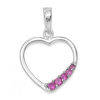 .925 Sterling Silver Heart W/ Pink Stone Pendant