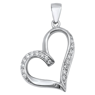 .925 Sterling Silver Heart W/ Clear CZ Pendant