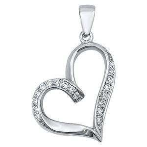 .925 Sterling Silver Heart W/ Clear CZ Pendant