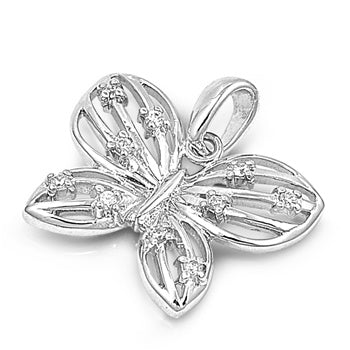 .925 Sterling Silver Clear CZ Butterfly Pendant