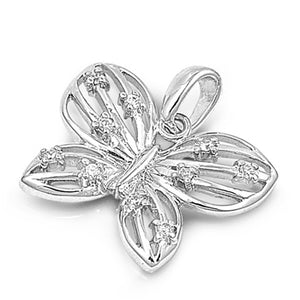 .925 Sterling Silver Clear CZ Butterfly Pendant
