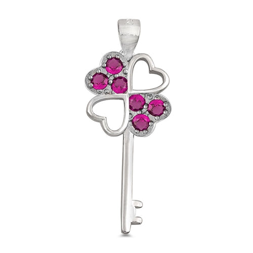 .925 Sterling Silver Key Ruby CZ Pendant