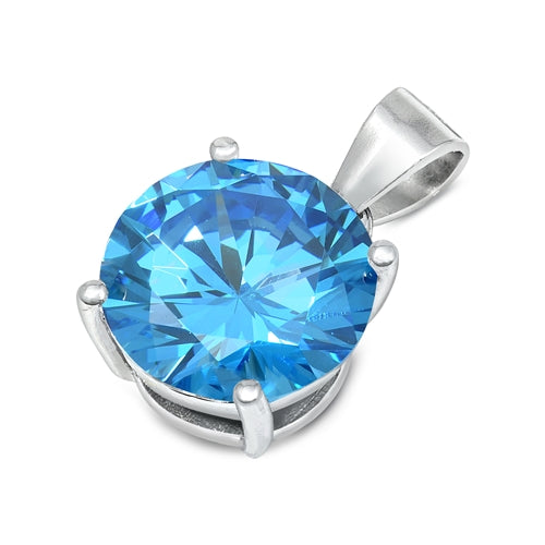 .925 Sterling Silver Blue Topaz CZ Pendant
