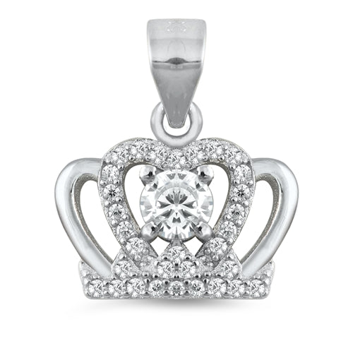 .925 Sterling Silver Clear CZ Crown Pendant