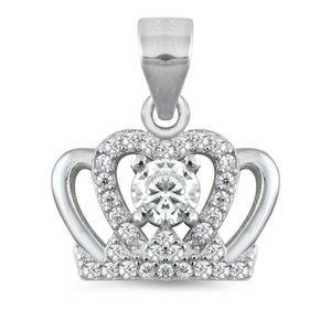 .925 Sterling Silver Clear CZ Crown Pendant