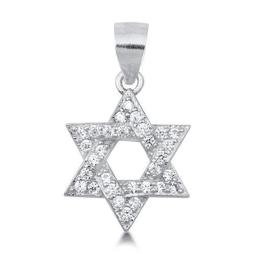 .925 Sterling Silver Clear CZ Star of David Pendant