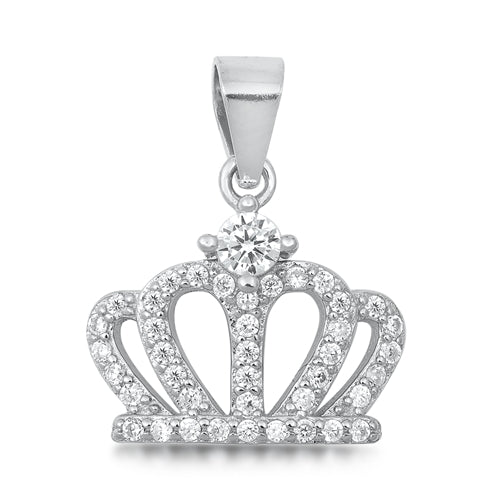 .925 Sterling Silver Crown Clear CZ Pendant