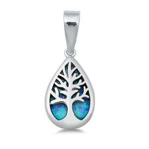 .925 Sterling Silver Pendant W/ Lab Opal - Tree of Life