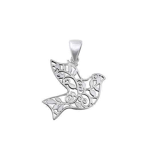 .925 Sterling Silver Dove & Flowers Pendant