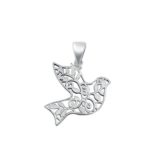 .925 Sterling Silver Dove & Flowers Pendant