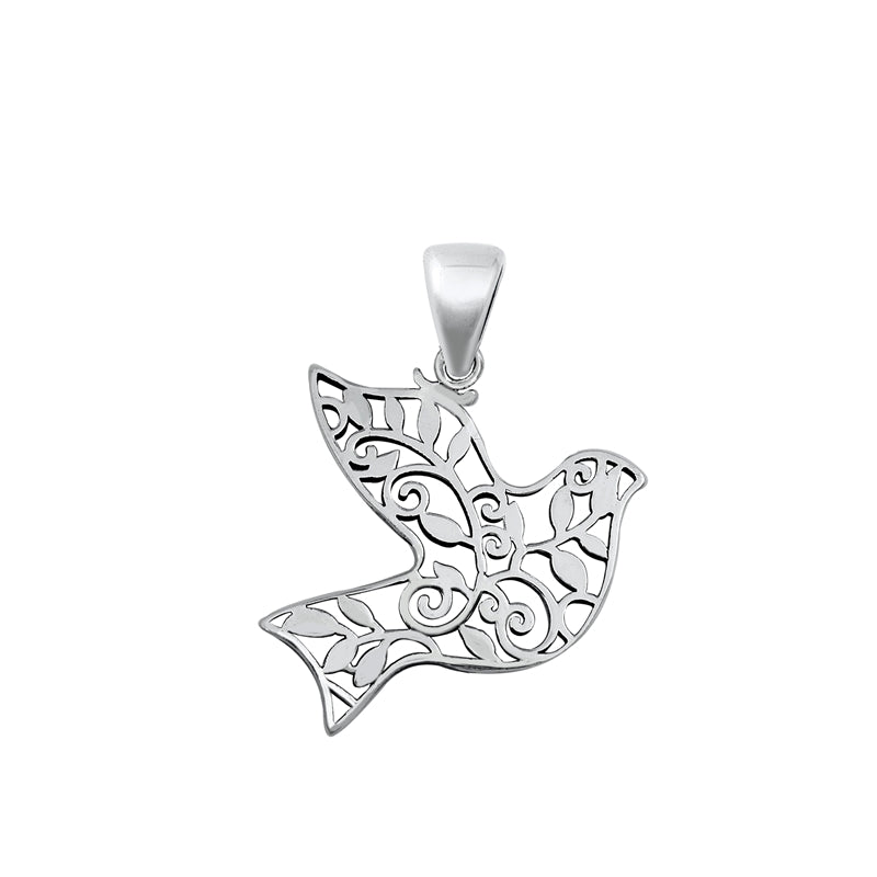 .925 Sterling Silver Dove & Flowers Pendant