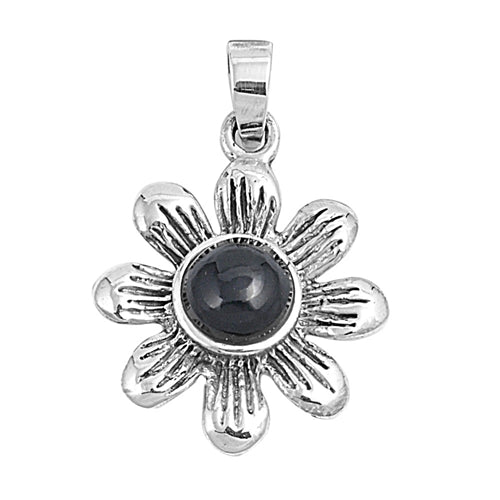 .925 Sterling Silver Flower & Onyx Pendant