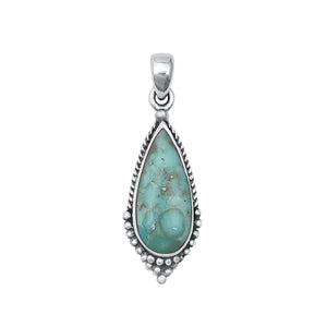 .925 Sterling Silver Stone Pendant / Genuine Turquoise