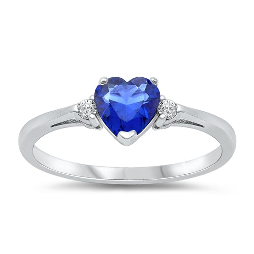 .925 Sterling Silver Blue Sapphire CZ Heart Ring