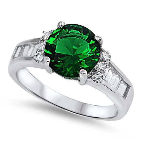.925 Sterling Silver Emerald CZ & Clear CZ