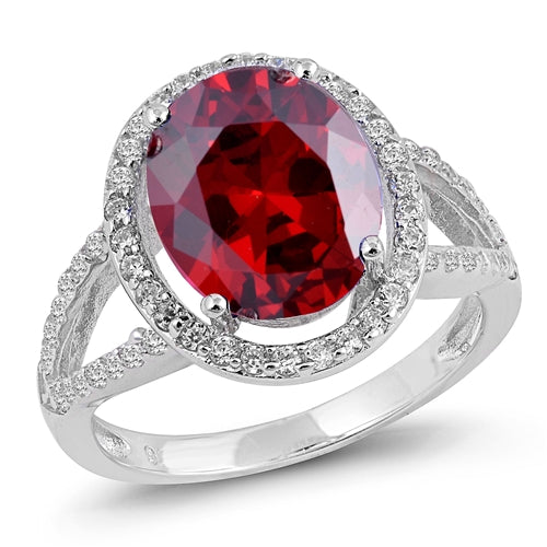 .925 Sterling Silver Garnet Stone Ring