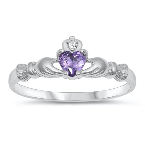 .925 Sterling Silver Amethyst CZ Heart Ring