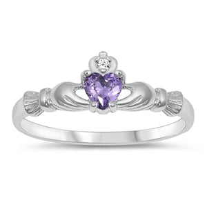 .925 Sterling Silver Amethyst CZ Heart Ring
