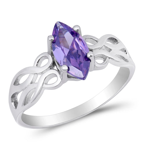 .925 Sterling Silver Amethyst Color CZ Ring