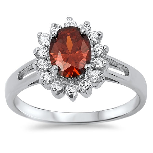 .925 Sterling Silver Garnet & Clear CZ Ring